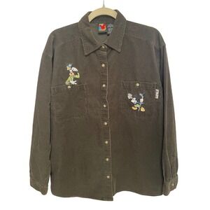 Vintage Y2K Disney Mickey Unlimited Corduroy Shirt Jacket Size Large Dark Olive